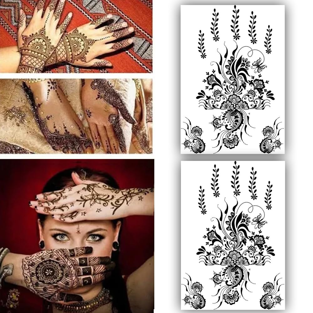 S.A.V.I 2 Sheets - Temporary Tattoo Stickers, Mehndi Henna Flower  Mandala, 21x15 cm, for Women  Girls