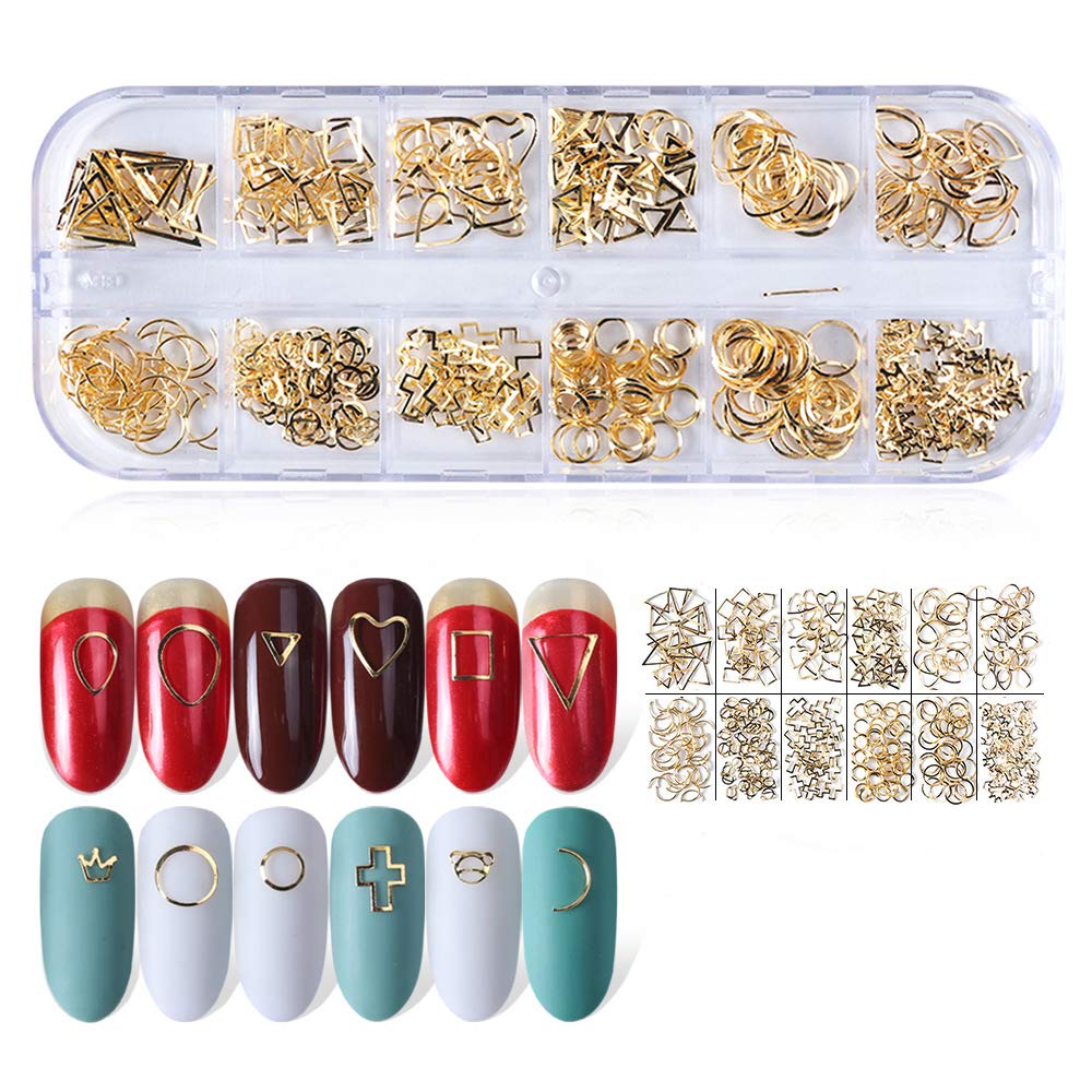 S.A.V.I 1PC. DIY Nail Art Metal Alloy Golden Decorations 12 Mix Designs Palette For Manicure
