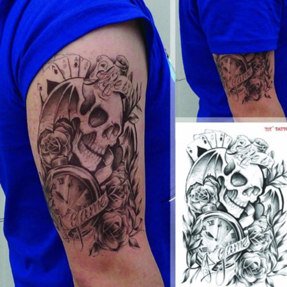 S.A.V.I Temporary Tattoo For Girls Men Women 3D Skull Sticker Size 21x15cm - 1pc.