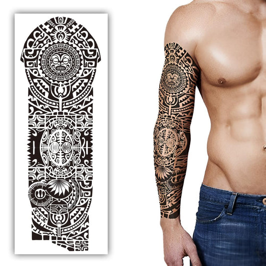 S.A.V.I Tribal Full Arm Temporary Tattoo for Men (48x17cm) – Waterproof, Black Realistic Design – Safe, Non-Toxic, Long-Lasting Body Art Sticker for Parties, Festivals, Cosplay & Events