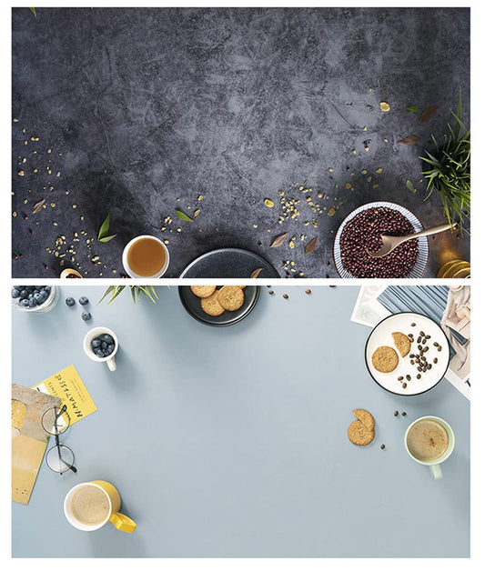 SAVIAURA 1 Sheet 2 in 1 3D Flat Lay Tabletop Double-Sided Photography Backdrop Photo Studio Flatlay Background PVC Wrinkle-Free for Small Product Shoot (Food Items Pattern)