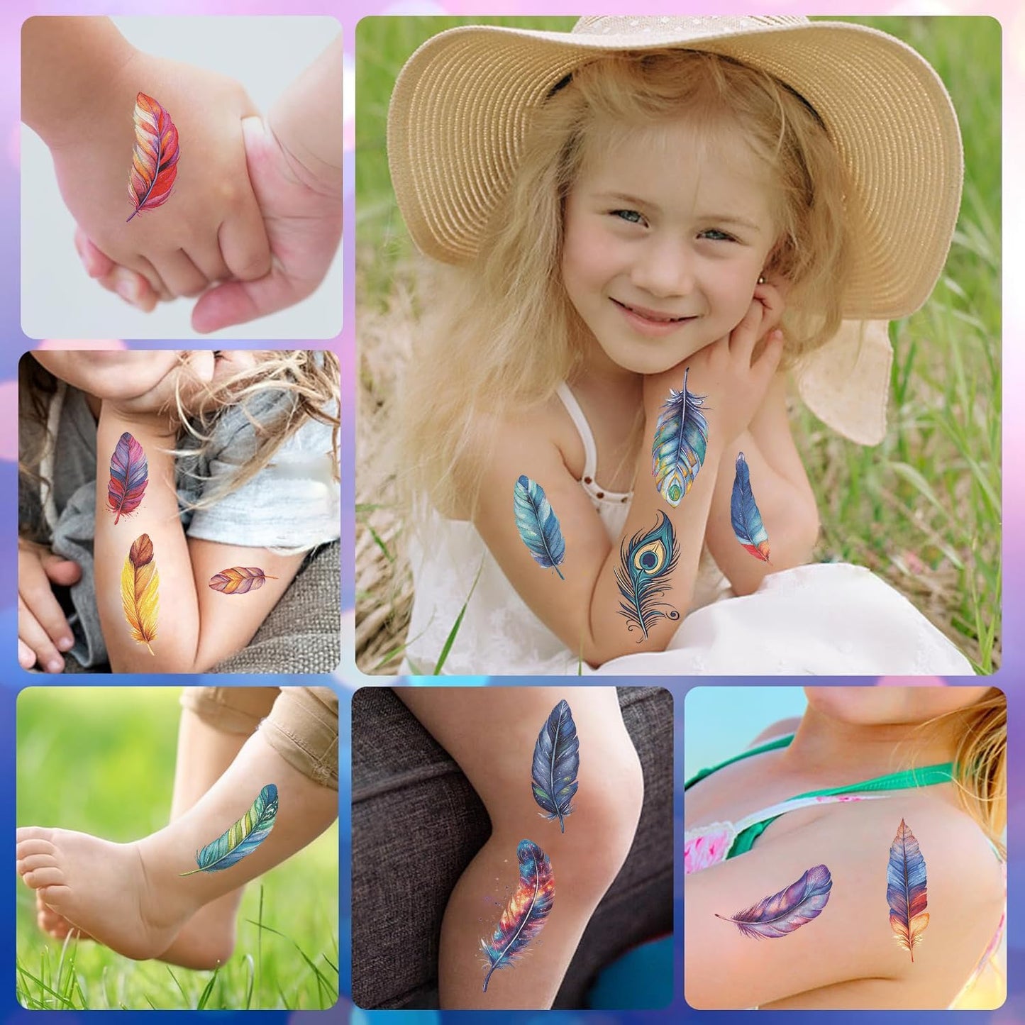 S.A.V.I 10 Sheets Colourful Feather Temporary Tattoos for Kids & Adults | Waterproof, Safe & Non-Toxic Body Stickers | 12x6.8cm | Easy to Apply & Remove | Party, Gift & Return Favours
