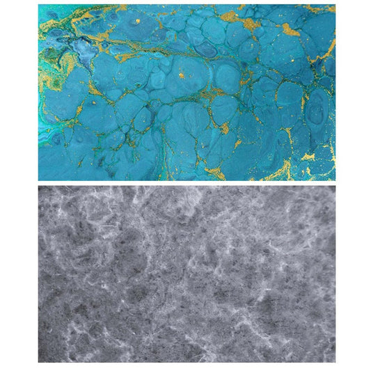 SAVIAURA 2-in-1 Tabletop Photography Backdrop - Waterproof, Double-Sided, 3D Flat Lay Design, 1 Sheet (#40 Turquoise and Gold Marbled; Gray Textured)