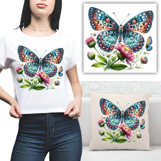 S.A.V.I Butterfly Floral Iron-On Patch (1PC) – 7x8.5 Inch Heat Transfer Sticker for DIY T-Shirts, Hoodies, Pillows, Backpacks  More | Washable Multicolor Applique for Clothing  Accessories | Easy Application