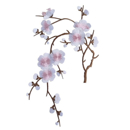 S.A.V.I Cherry Blossom Embroidered Patch – 3D Floral Applique, Pink  White, 8.4x6.3 in – Iron-On/Sew-On for DIY Clothes, Jeans, Jackets, Backpacks, Fabric Stickers – Heat Press Craft Accessory (White-pink)