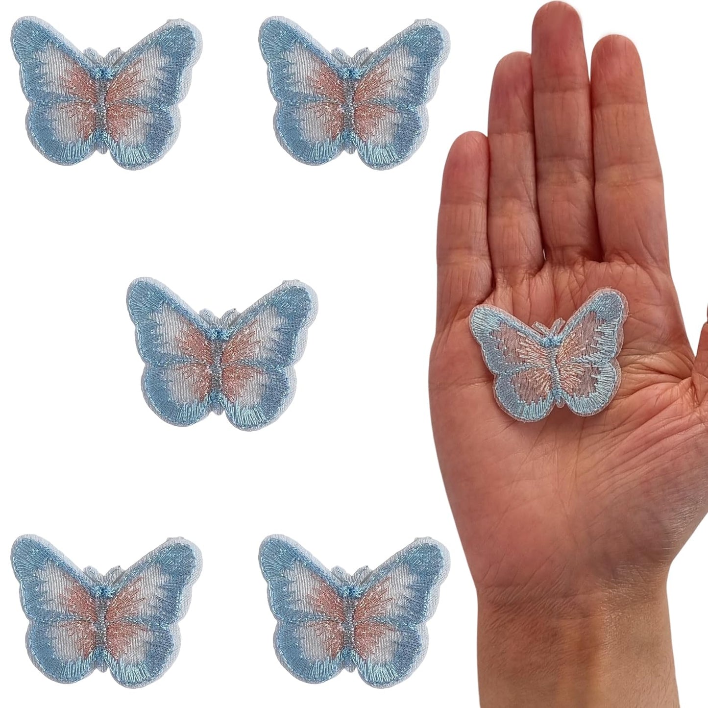S.A.V.I 5PC 3D Blue Butterfly Applique Patch | Sew-On Mesh Lace Fabric Embroidery for DIY Dresses, Saree, Lehenga, Blouse, Gown, Bridal Wear  Craft | Decorative Sewing Patch (1.7x1.3 in) (Blue Pink)