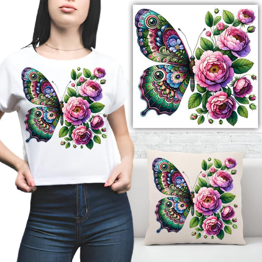 S.A.V.I 1PC Floral Butterfly Iron-On Patch (8.5x7.5 Inch) | Heat Transfer Sticker for DIY T-Shirts, Hoodies, Jeans, Bags  Crafts | Washable, Vibrant Applique for Clothes | Easy Application
