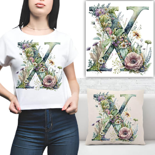 S.A.V.I 1PC Floral Alphabet Iron-On Patch – Washable Heat Transfer Sticker for DIY T-Shirts, Jeans, Pillows, Backpacks, Hats – Easy Applique with Beautiful Flower Design – Clothing  Accessories Patch (X)