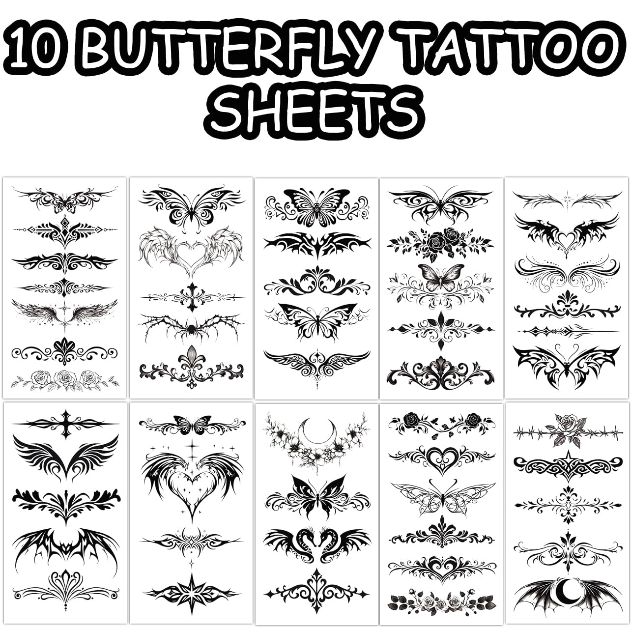 S.A.V.I 10 Sheets Black Butterfly Temporary Tattoos for Women & Girls – Waterproof Body Art Stickers | Long-Lasting, Non-Toxic Tattoo for Wrist, Neck, Back | Easy to Apply & Remove – 12x6.8cm