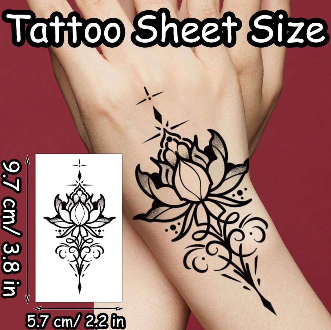 S.A.V.I 30 Pcs Black Temporary Tattoos for Women & Girls – Safe, Non-Toxic, Waterproof Body Art Stickers | Floral, Geometric, Boho Designs – Easy to Apply & Remove – Long Lasting Arm & Wrist Tattoos (03)