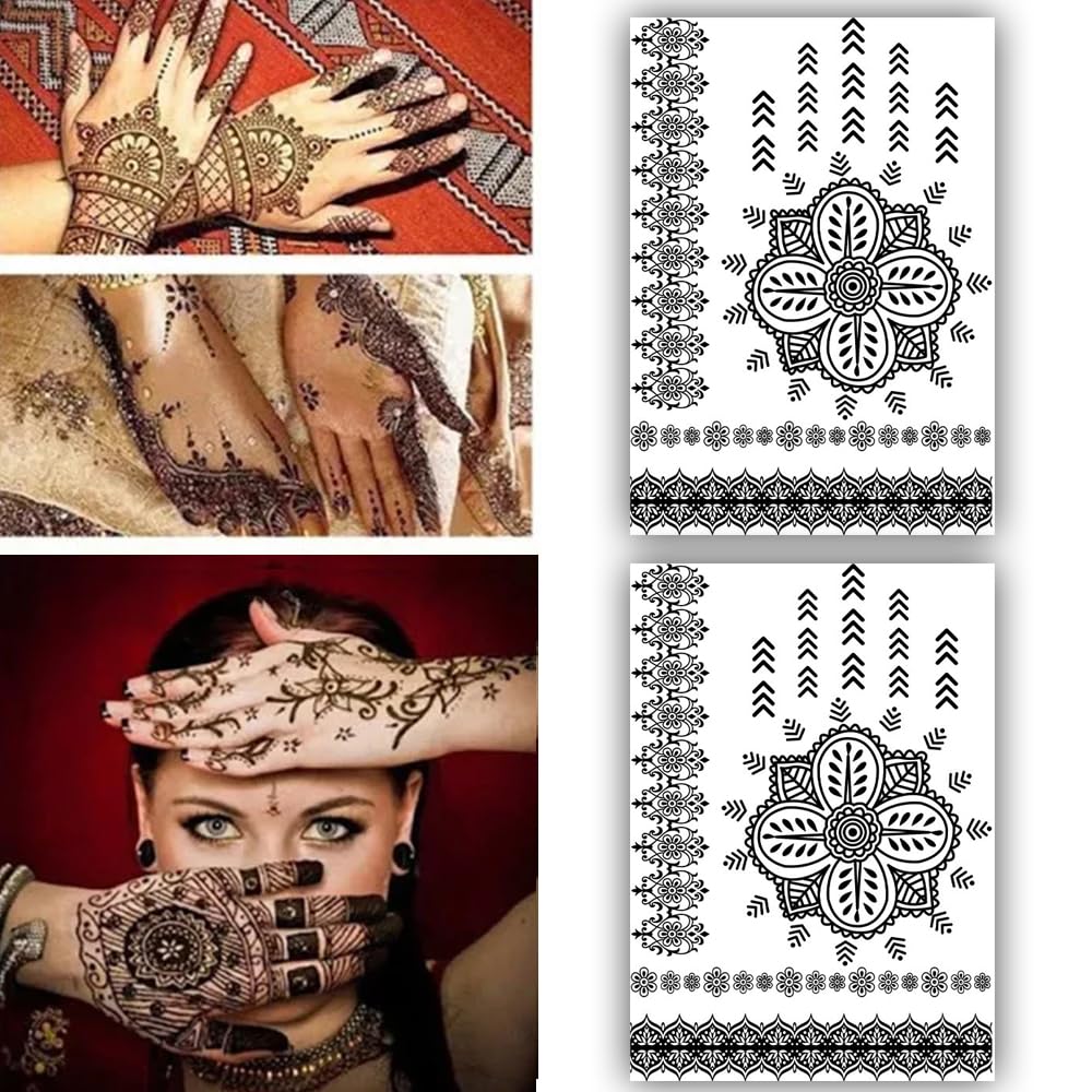 S.A.V.I 2 Sheets - Mehendi Mandala Temporary Tattoo Stickers, 21x15 cm, Body Art for Women  Girls