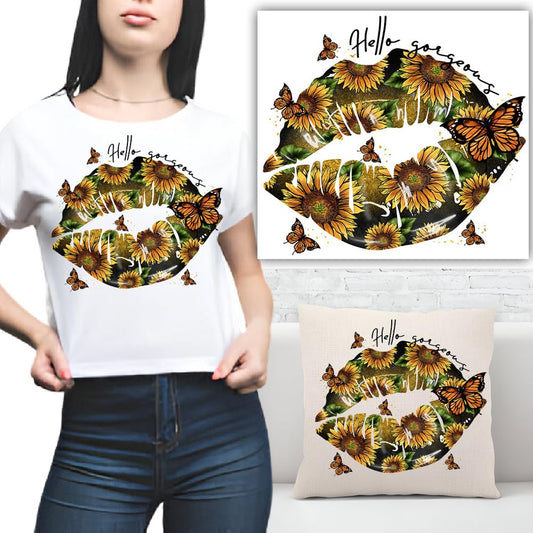 S.A.V.I Beautiful Sunflower  Butterfly Iron-On Patch, 7.5x8 inch - Easy DIY Heat Transfer Applique for T-Shirts, Hoodies, Jeans, Bags, and Pillows | Washable Sticker for Clothing, Quick Application - 1PC