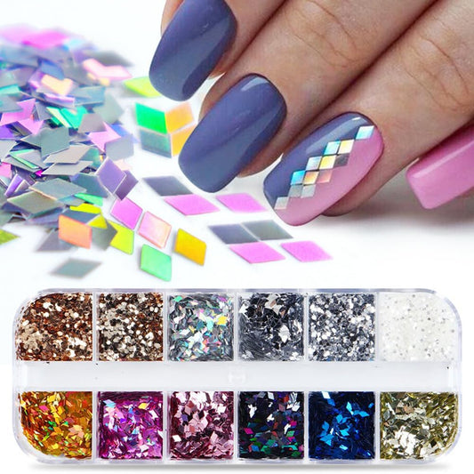 S.A.V.I Diamond Manicure Sequins - 12 Section DIY Nail Art Kit, Multicolor