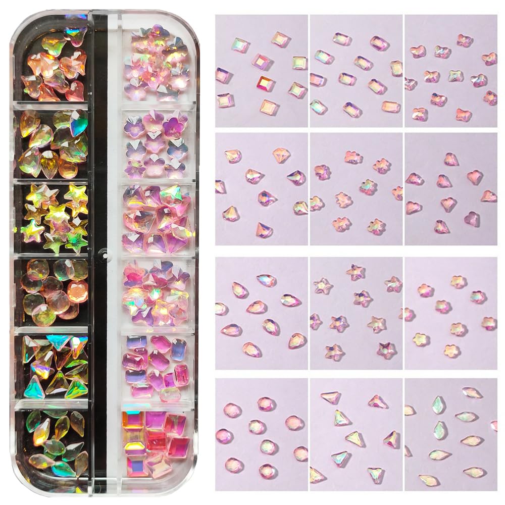 S.A.V.I 3D Aurora Pink Resin Big Rhinestones - 12 Grids, Magic Color Change for Nail Art DIY