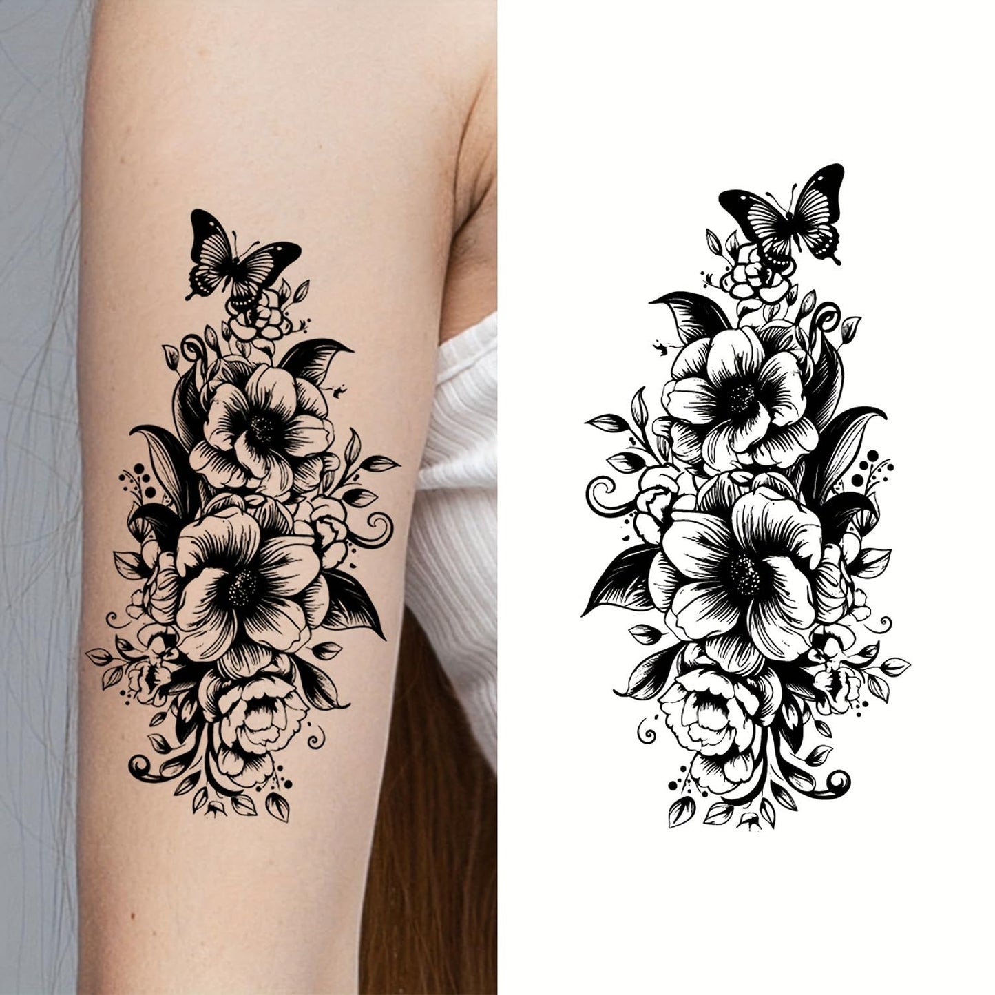 S.A.V.I 30 Pcs Black Temporary Tattoos for Women & Girls – Floral, Feather, Butterfly Designs – Waterproof, Safe & Non-Toxic Body Art Stickers for Hand, Arm, Neck, Back – Easy to Apply & Remove - 9.7x5.7 cm (08)