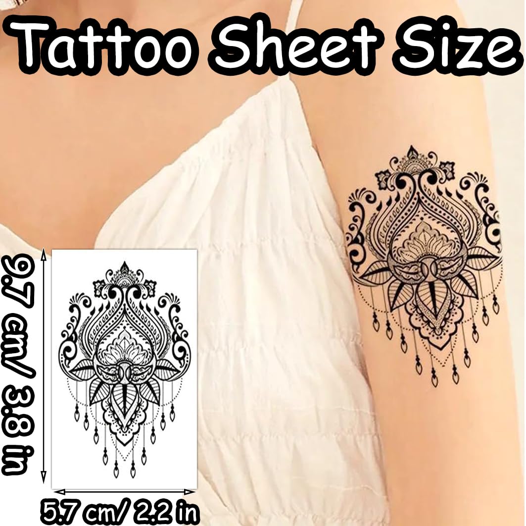 S.A.V.I 30 Pcs Black Floral Temporary Tattoos for Women & Girls | Waterproof, Non-Toxic, Safe Body Art Stickers | Long-Lasting Arm, Shoulder, Back Mehndi Style Design | Easy to Apply & Remove (07)
