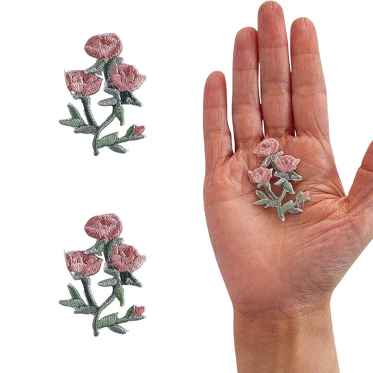 S.A.V.I 2PCS 3D Floral Embroidered Iron-On Patch – Pink Rose Applique for DIY T-Shirts, Jeans, Jackets, Backpacks – Heat Press/Sew-On Fabric Badge (1.6 x 1.1 in) | Craft  Fashion Accessories