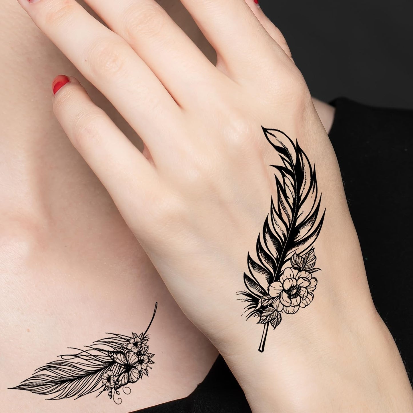 S.A.V.I 30 Pcs Black Temporary Tattoos for Women & Girls – Floral, Feather, Butterfly Designs – Waterproof, Safe & Non-Toxic Body Art Stickers for Hand, Arm, Neck, Back – Easy to Apply & Remove - 9.7x5.7 cm (08)