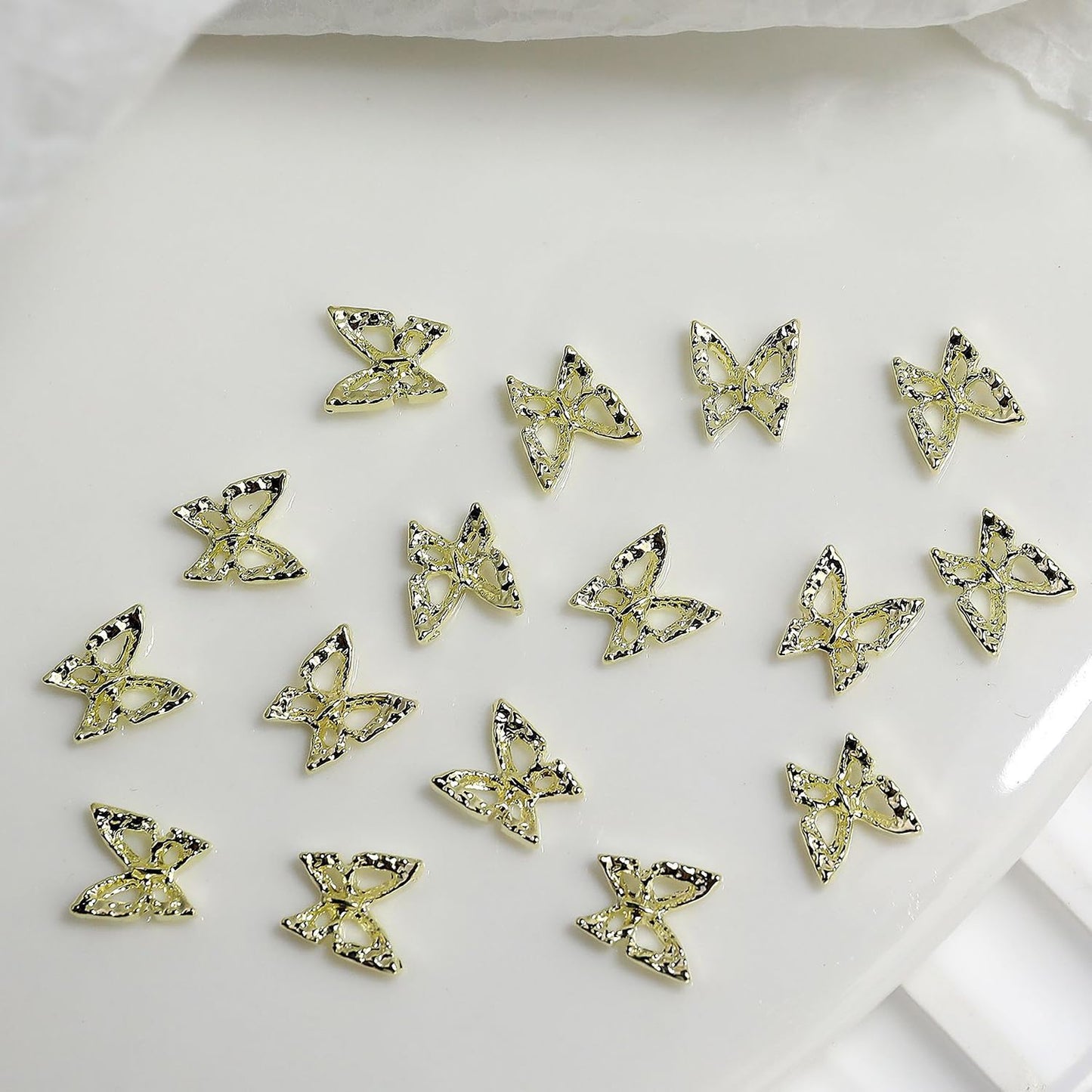 S.A.V.I Gold 3D Butterfly Nail Art Charms – 20 Pcs Alloy Nail Decorations for Women & Girls – 8mm Metallic Nail Accessories for DIY Nail Art, Extensions & Manicure