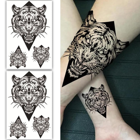 S.A.V.I 2 Sheets Black Tiger Temporary Tattoos for Men  Women, Large 19x12cm Arm/Leg Tattoo Stickers, Waterproof, Long-Lasting, Easy to Apply - Bold Animal Design Body Art