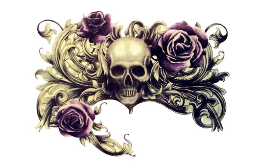 S.A.V.I Temporary Tattoo For Girls Men Women 3D Skull and Roses Sticker Size 19x12cm - 1pc, Black, 4 g