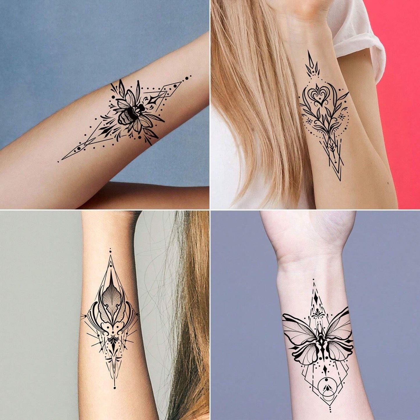 S.A.V.I 30 Pcs Black Temporary Tattoos for Women & Girls – Safe, Non-Toxic, Waterproof Body Art Stickers | Floral, Geometric, Boho Designs – Easy to Apply & Remove – Long Lasting Arm & Wrist Tattoos (03)
