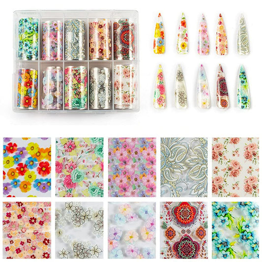 S.A.V.I 10 Rolls Nail Foil Transfer Sticker DIY Holographic Flower Patterns Nail Decoration