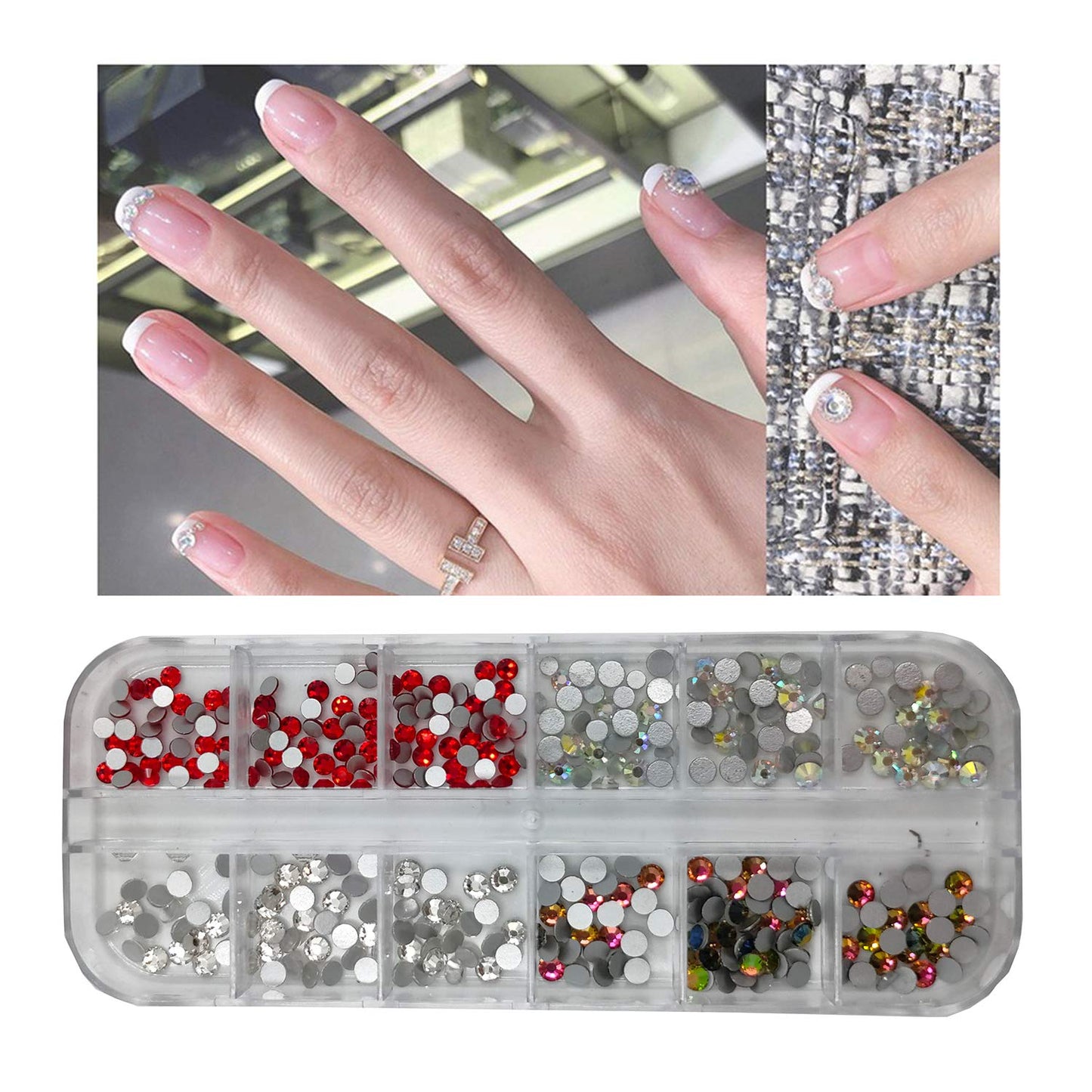 S.A.V.I 1 Palette 12 Styles DIY Nail Art Accessories Flat Bottom Diamond Stones For Manicure