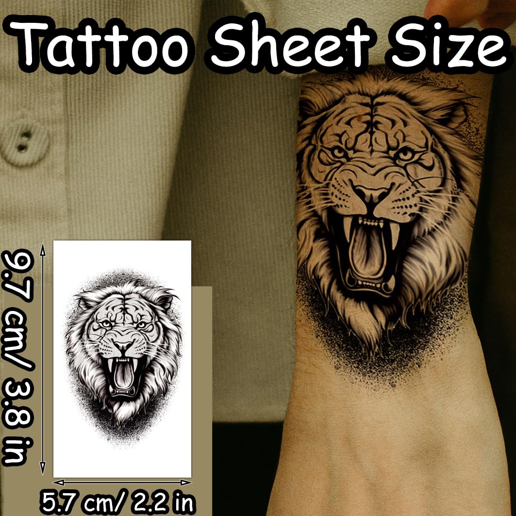 S.A.V.I 30 Pcs Black Temporary Tattoo Stickers for Men & Women – Waterproof, Safe, Non-Toxic Body Art, Realistic Animal & Skull Designs, 9.7x5.7 cm, Long Lasting Arm/Chest/Back Tattoos (10)