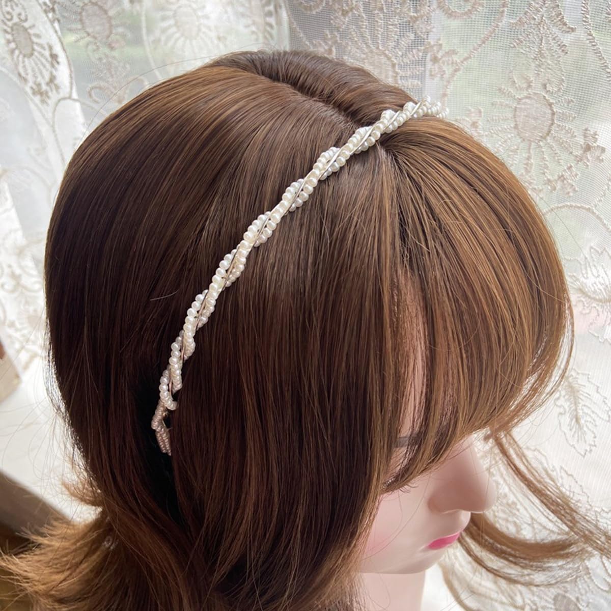 S.A.V.I Women’s Pearl Beaded Hairband | White Twisted Design, 12x14 cm Lightweight Headband | Elegant Faux Pearl Hair Accessory for Parties, Weddings & Daily