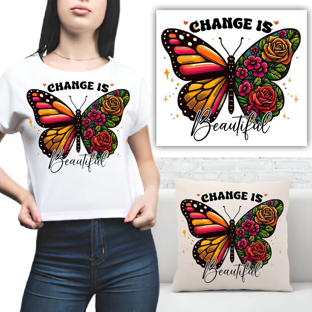 S.A.V.I Butterfly Iron-On Patch 8.5x7 Inch | Heat Transfer Sticker for DIY T-Shirts, Hoodies, Jeans, Backpacks | Vibrant Floral Design | Washable Applique for Clothes  Accessories - Easy to Apply (1PC)