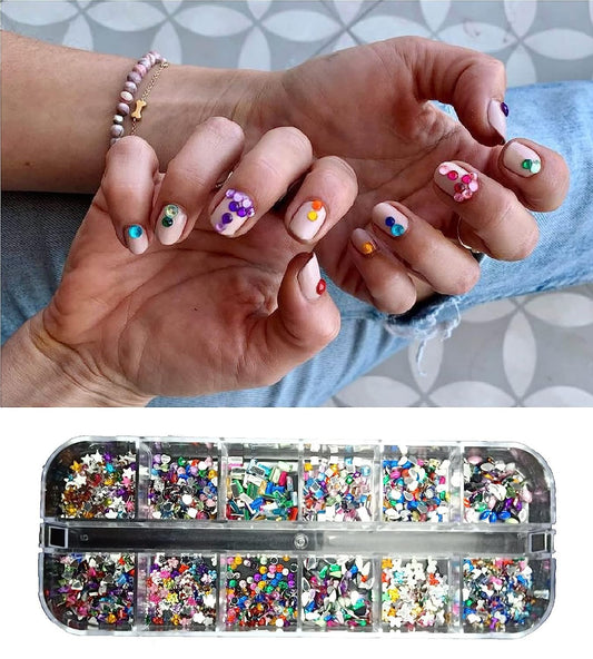 S.A.V.I 12 Grid Heart Bow Flower Geometric Star Nail Resin Crystal Rhinestone Nail Art