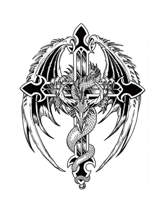 S.A.V.I 3D Temporary Tattoo Black Cross With Wings Dragons Design Size 21x15CM - 1PC