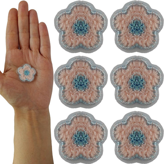 S.A.V.I Floral Peach  Silver Sew-On Patch, Embroidered Appliqué, Set of 6, Lightweight, Ideal for DIY Fashion on Clothes, Bags, Scarves, Jackets, Caps, Sweaters
