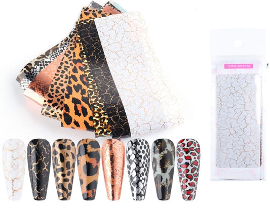 S.A.V.I 10 Strip Set Animal Leopard Snake Pattern Nail Foil Transfer Sticker DIY Manicure, 20x4 CM per Sheet