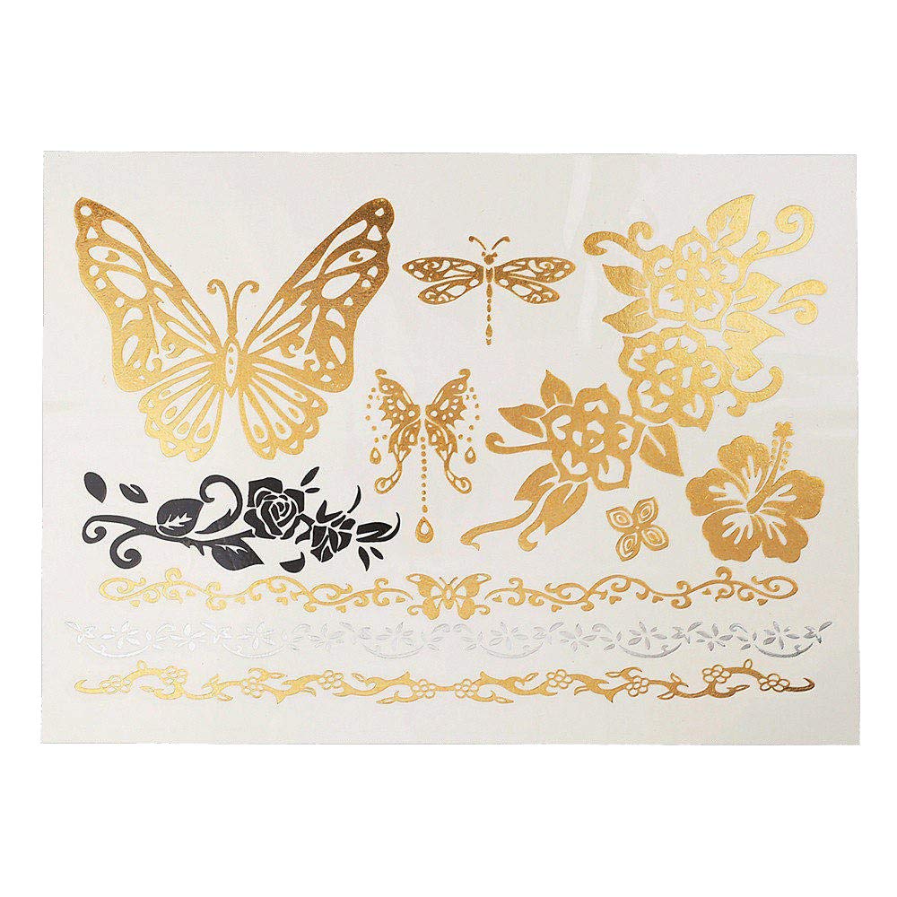 S.A.V.I 3D Temporary Tattoo Golden and Silver Metallic Sticker Big Butterfly Hair Tattoo Decoration Design Size 21x15cm - 1pc. (16), Gold, 2 g