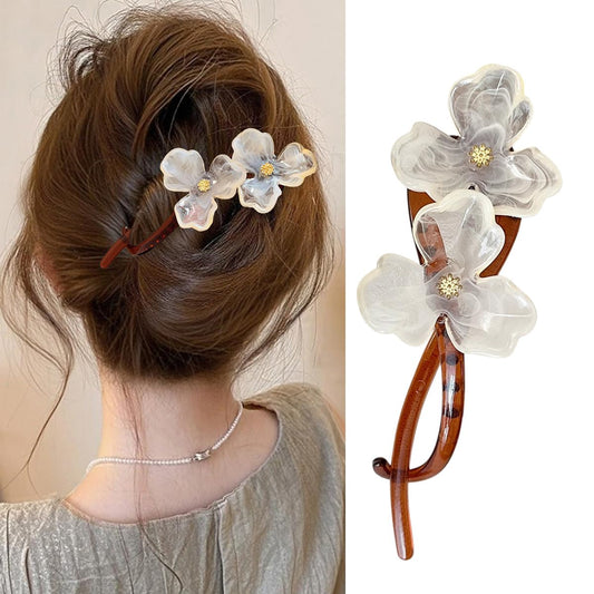 S.A.V.I Trendy Floral Hair Clip for Women & Girls | White Acrylic Flower Design | Elegant Side & Back Hair Accessory | Lightweight Durable Plastic | 12.7 x 3.9 cm