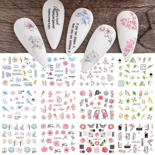 S.A.V.I 12 Sheets Floral Water Transfer Nail Art Stickers | Butterfly, Bird  Rose Designs | DIY Nail Decals for Manicure | Vibrant Nature Patterns | Easy-to-Use Nail Accessories for Women  Girls