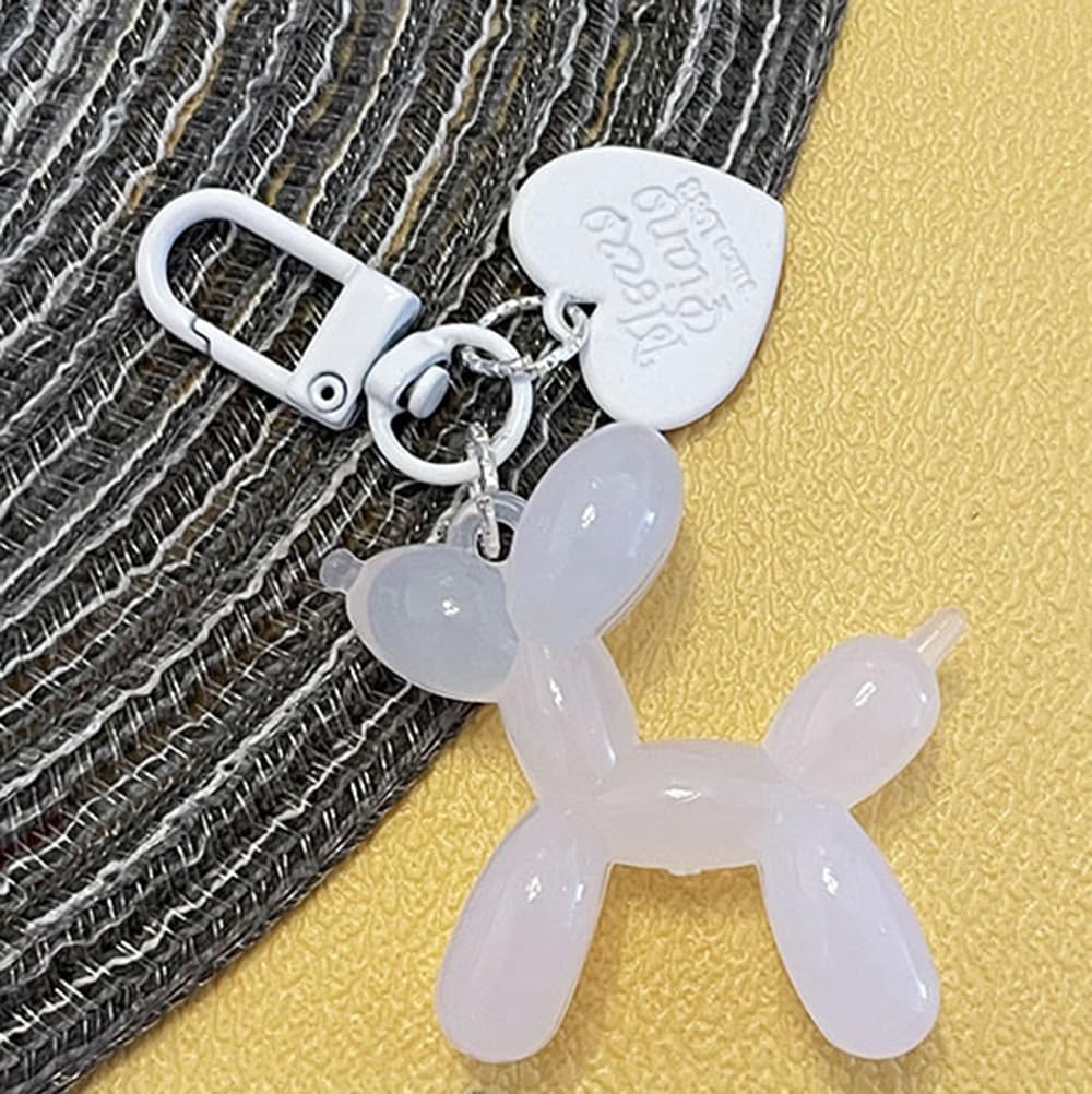 S.A.V.I Resin White Balloon Dog Keychain | Cute 3D Animal Charm for Bags & Keys | Durable 49mm Mini Accessory | Stylish Lightweight Key Ring for Men, Women & Kids (White)