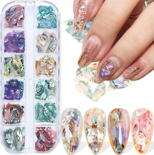 S.A.V.I 12 Grids Pearl Colors Shell Thin Sequins Irregular Shapes Manicure Nail Art Design