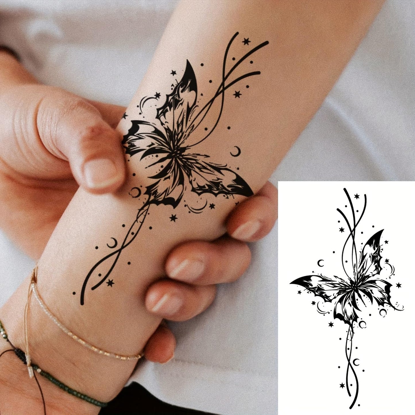 S.A.V.I 30 Pcs Black Temporary Tattoos for Women & Girls – Floral, Feather, Butterfly Designs – Waterproof, Safe & Non-Toxic Body Art Stickers for Hand, Arm, Neck, Back – Easy to Apply & Remove - 9.7x5.7 cm (08)
