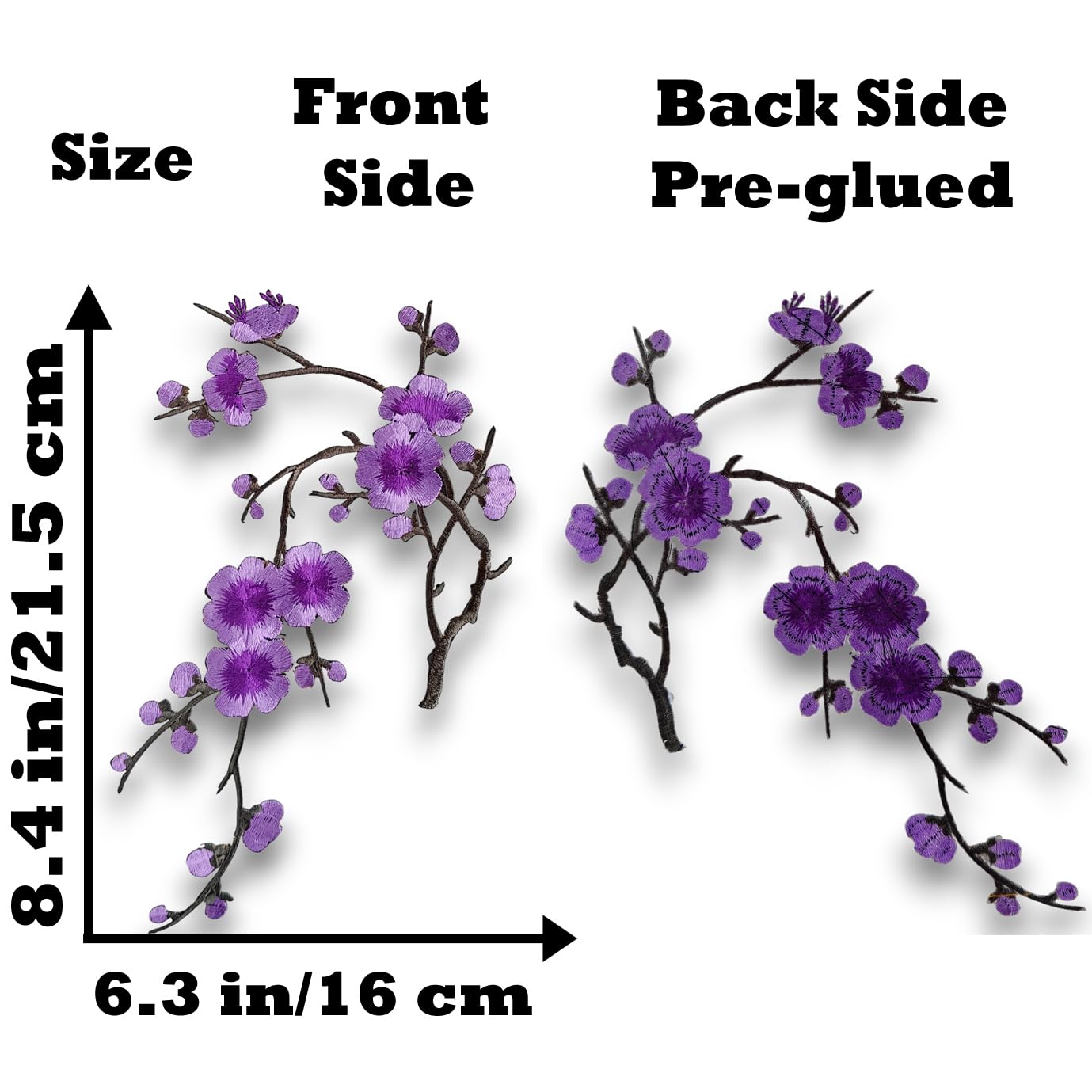 S.A.V.I 3D Purple Cherry Blossom Embroidered Iron-On Patch for Clothes, Sarees, Kurtis, Dresses | Large 8.4x6.3 Floral Applique for DIY, Jackets, Bags | Pre-Glued Fabric Sticker (1 Pc)