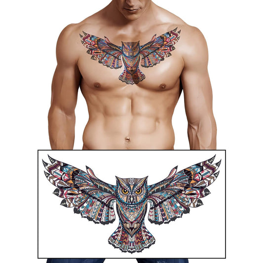 S.A.V.I Waterproof Temporary Tattoos for Men and Women - Multicolored Flying Eagle Design (24x14cm) for Chest, Waist, and Back