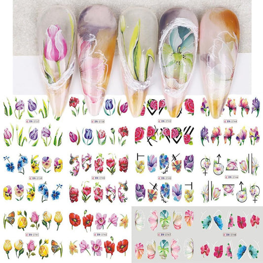 S.A.V.I 12 Sheets Big Floral Water Nail Decals Stickers – Vibrant Flower Nail Art Designs for Manicure, Easy-to-Use Water Transfer Wraps for Stylish  Elegant Nails, DIY Salon at Home