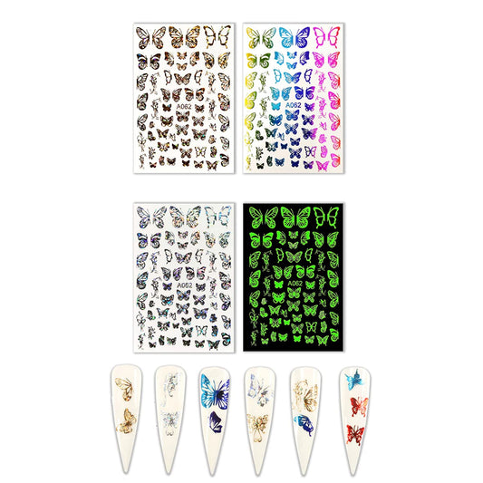 S.A.V.I Set of 4 Sheets 250 Stickers Butterfly Design Nail Art Decoration Laser Self-adhesive Sticker Luminous Nail Decal for Manicure