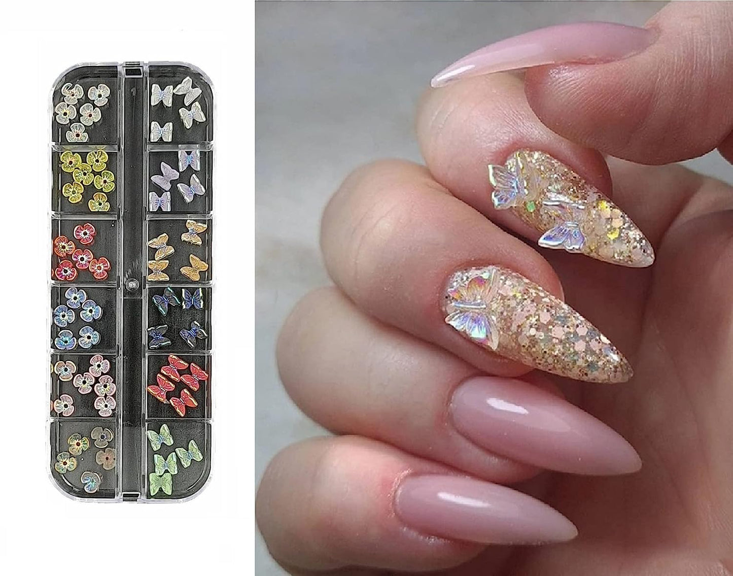S.A.V.I 3D Flower Butterfly, Multicolor Aurora, Nail Art Design