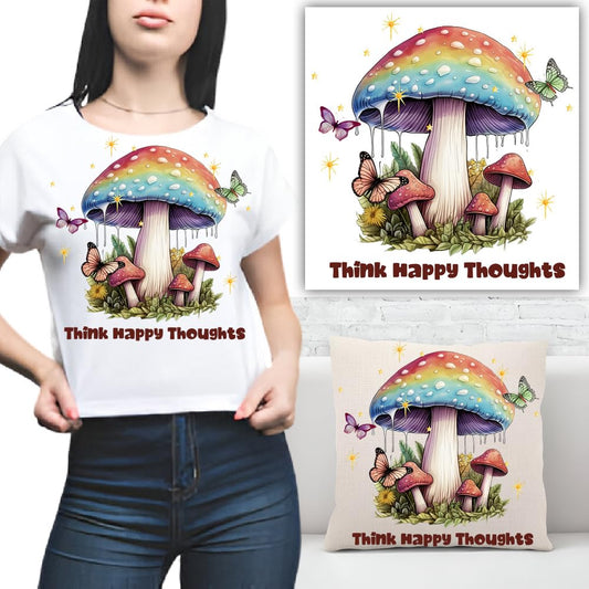 S.A.V.I Rainbow Mushroom Heat Transfer Sticker Patch – Vibrant Butterfly Design – 8.5x7.5 Inch Iron-On Applique for DIY T-Shirts, Hoodies, Jeans  Pillows – Washable, Durable  Easy to Apply