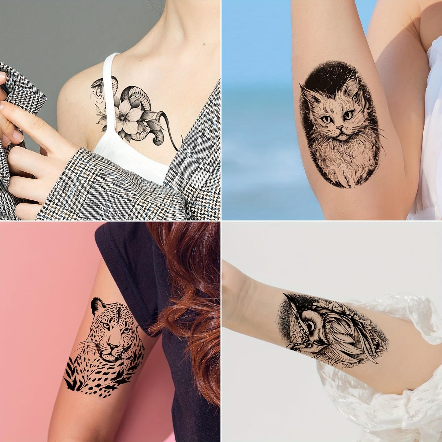 S.A.V.I 30 Pcs Black Temporary Tattoo Stickers for Men & Women – Waterproof, Safe, Non-Toxic Body Art, Realistic Animal & Skull Designs, 9.7x5.7 cm, Long Lasting Arm/Chest/Back Tattoos (10)