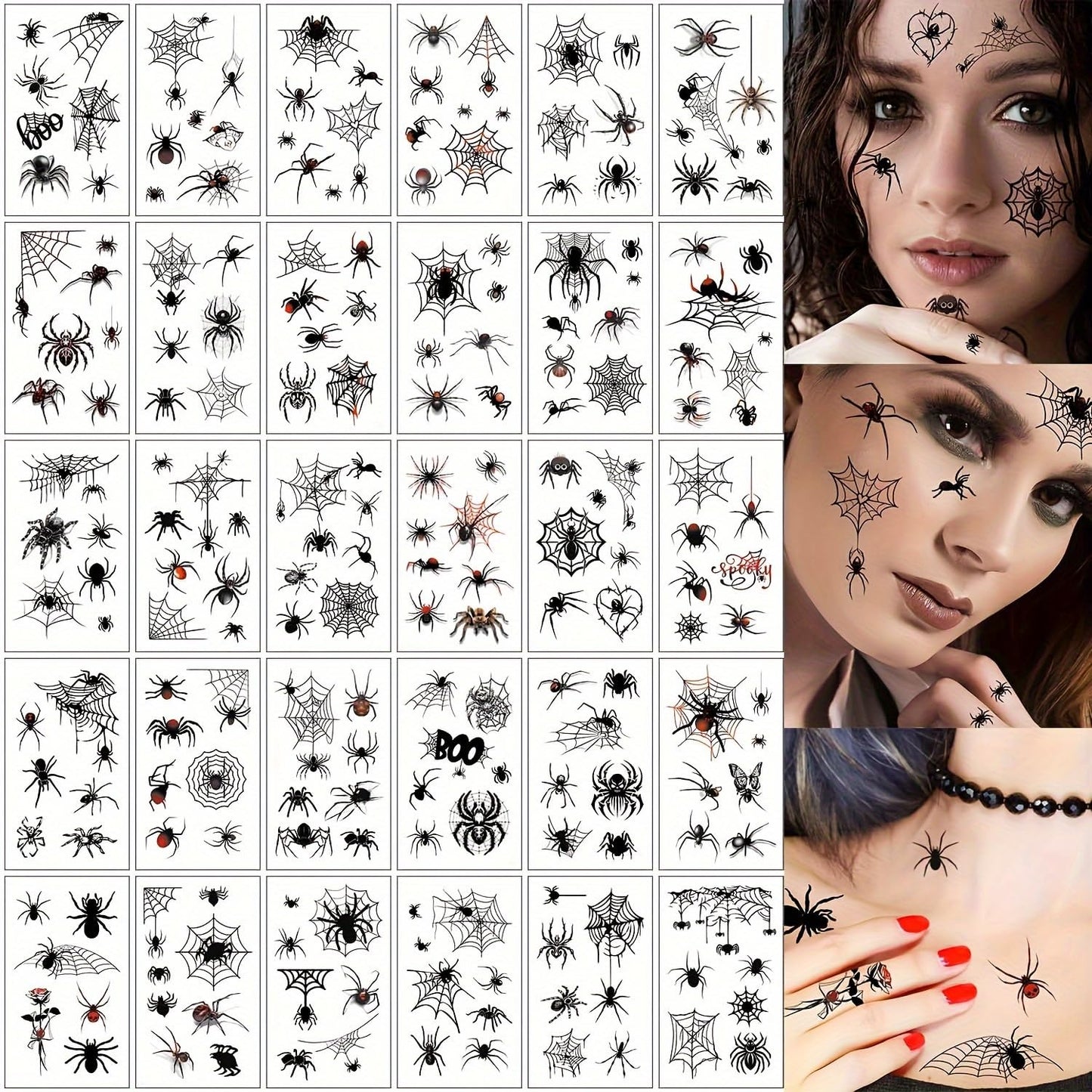 S.A.V.I 30 Pcs Spider Web Temporary Tattoos for Kids & Adults – Safe Non-Toxic Black & Red Halloween Designs, Waterproof Body Art Stickers – 9.7x5.7 cm Sheets, Long Lasting for Face, Arms, Hands (15)