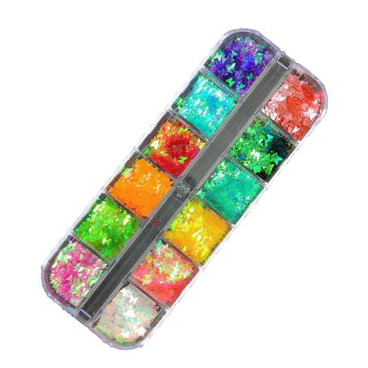 S.A.V.I 1PC. Nail Art 12 Colors Butterfly Sequins Decorations Palette DIY
